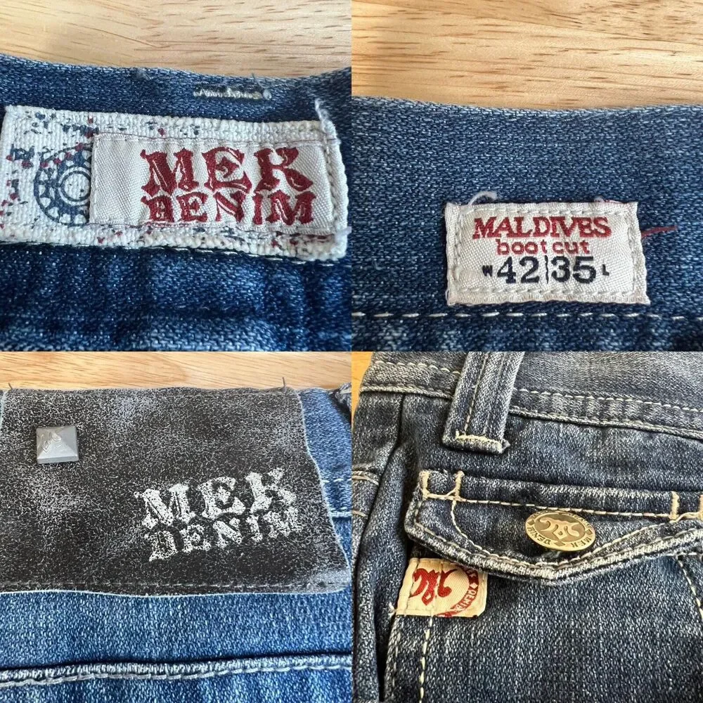 MEK Denim Maldives Bootcut Men's 42X35‎ Button Fly Blue Jean Vintage Made in USA